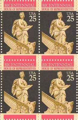 1989 House of Reps Bicentennial Block of 4 25c Postage Stamps, Scott2412, MNH, OG