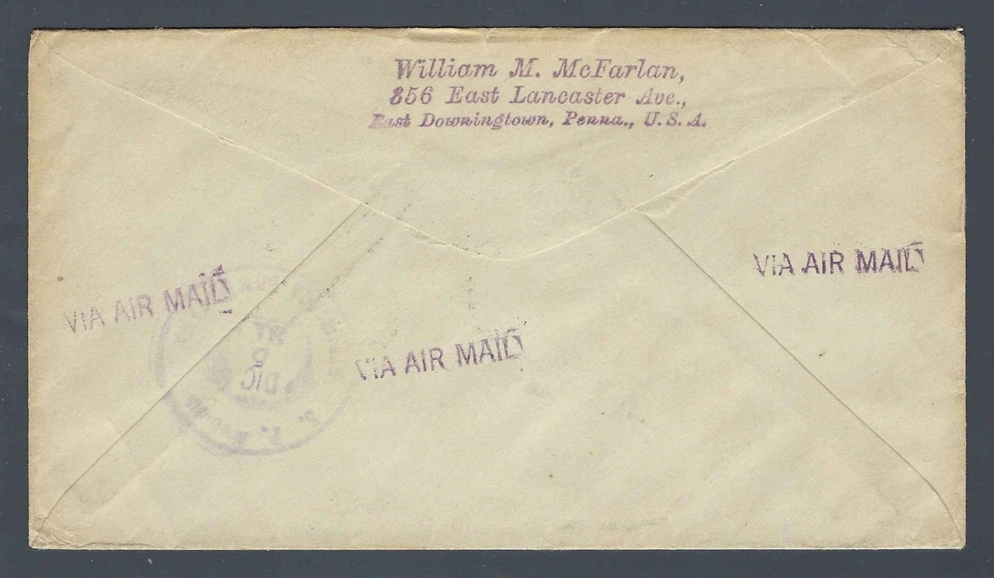 1931 FAM 6 First Flight Cover Downingtown PA to San Pedro de Macoris Rush Urgent