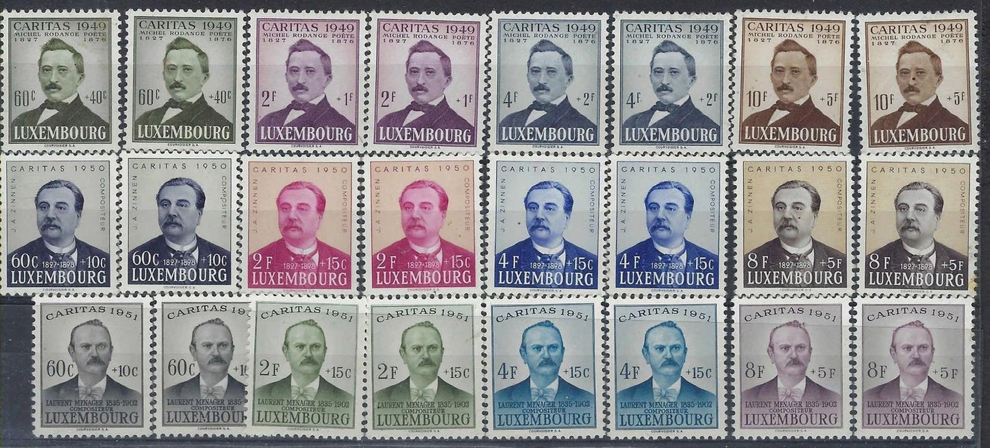 1949-51 Luxembourg Sc# 152-5, 162-5, 166 Double Full Sets - MNH & MH Mix