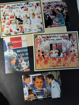 Box of Misc International Stamps, Souvenir Sheets & More - 53 Photos