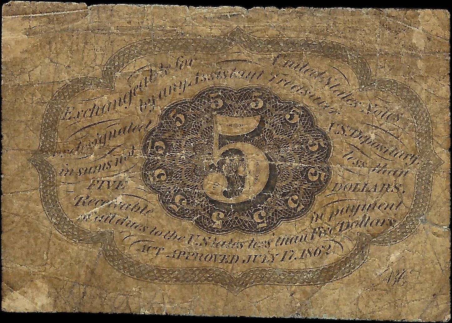1862 USA 5c Fractional Postal Currency - Imperforate
