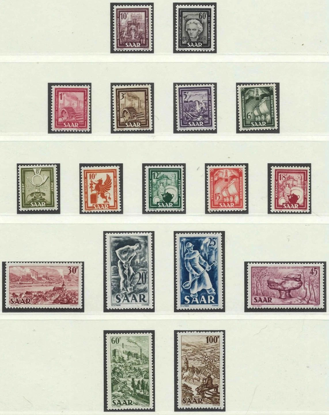 1949 Saar Semi Full Set - Scott 204-220 - MNH, Undisturbed OG -Post Office Fresh