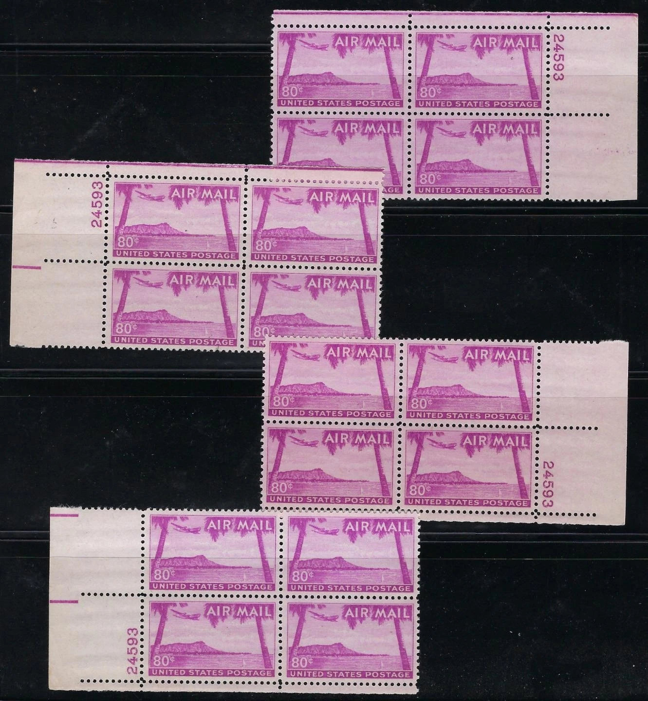 c1952 Scott C46 Airmail Plate Block Set #24593 - MNH, Undisturbed OG