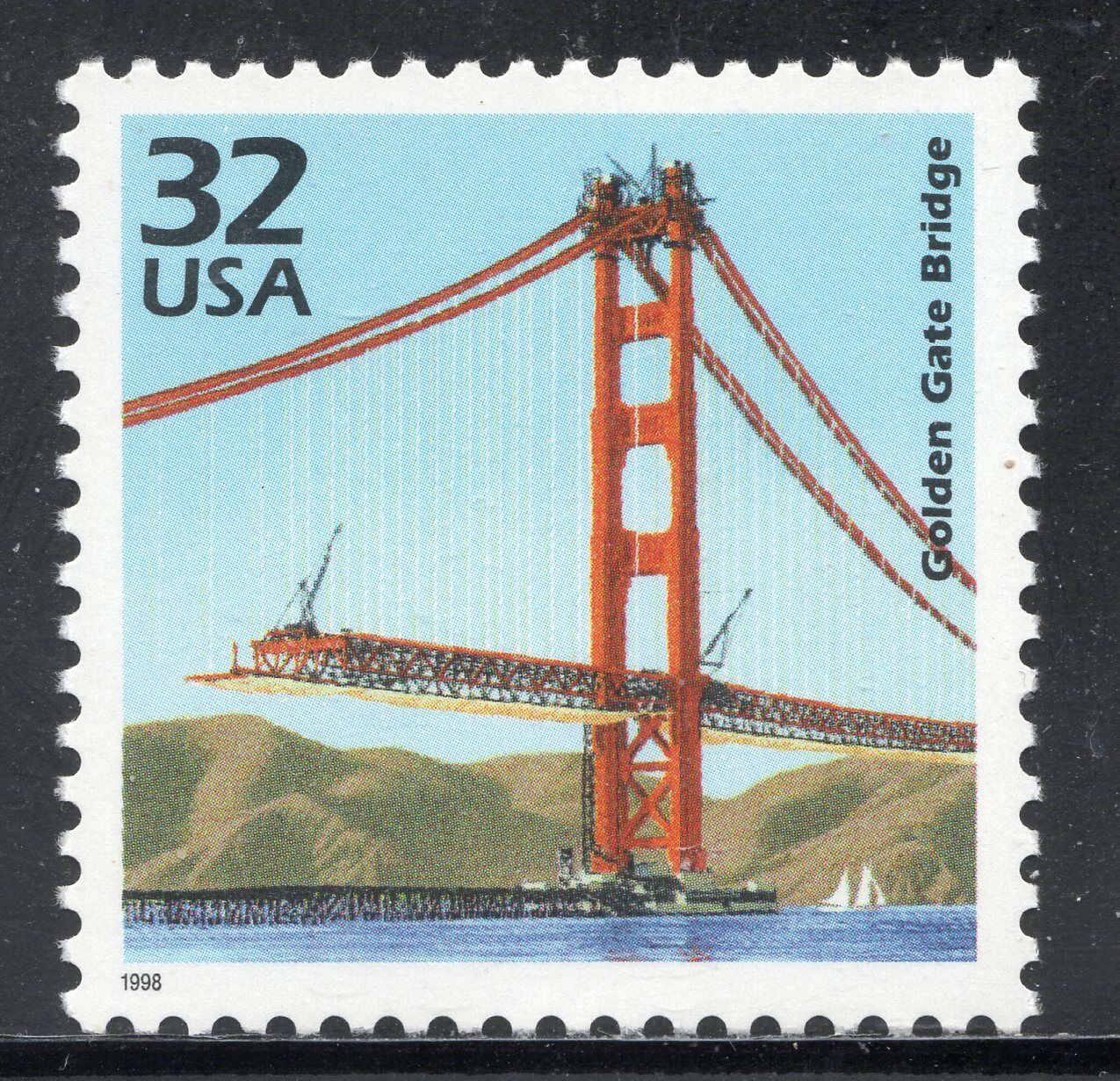 1998 The 1930s Golden Gate Bridge Single 33c Postage Stamp, Scott 3185l, MNH, OG