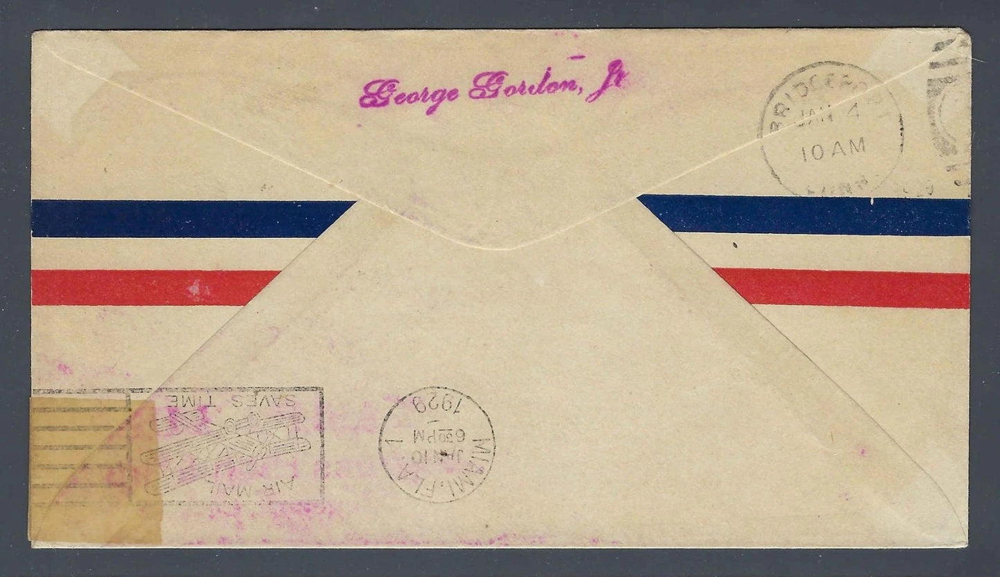1929 FAM 6 Inaugural First Flight Cover Santo Domingo to Miami High School Club