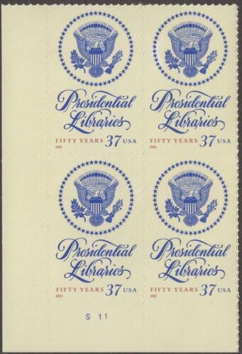 2005 Presidential Libraries Act Plate Block of 4 37c Stamps, Scott 3930, MNH, OG