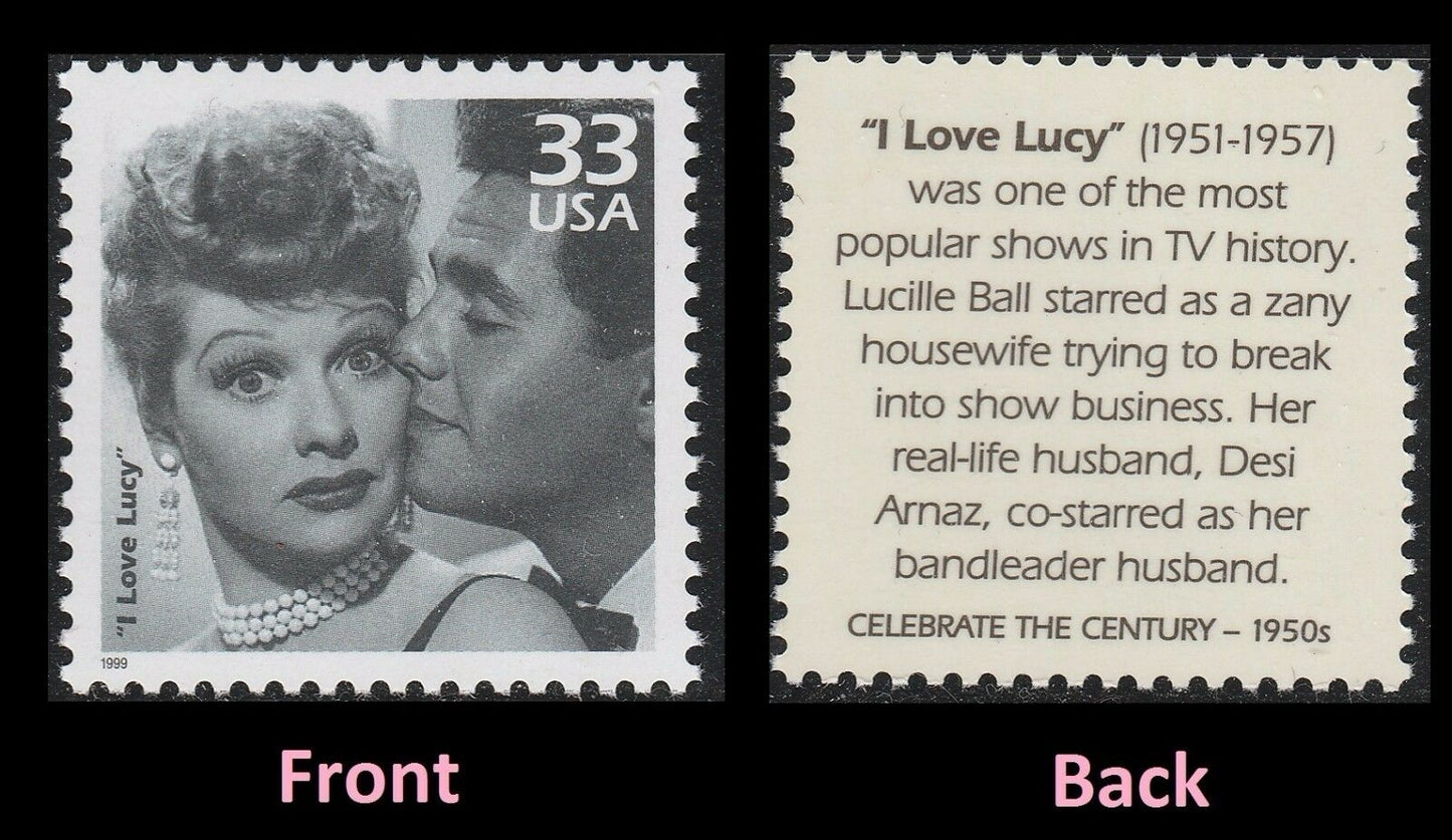 1999 Celebrate the 1950s I Love Lucy Single 33c Postage Stamp, Scott3187l, MNH, OG