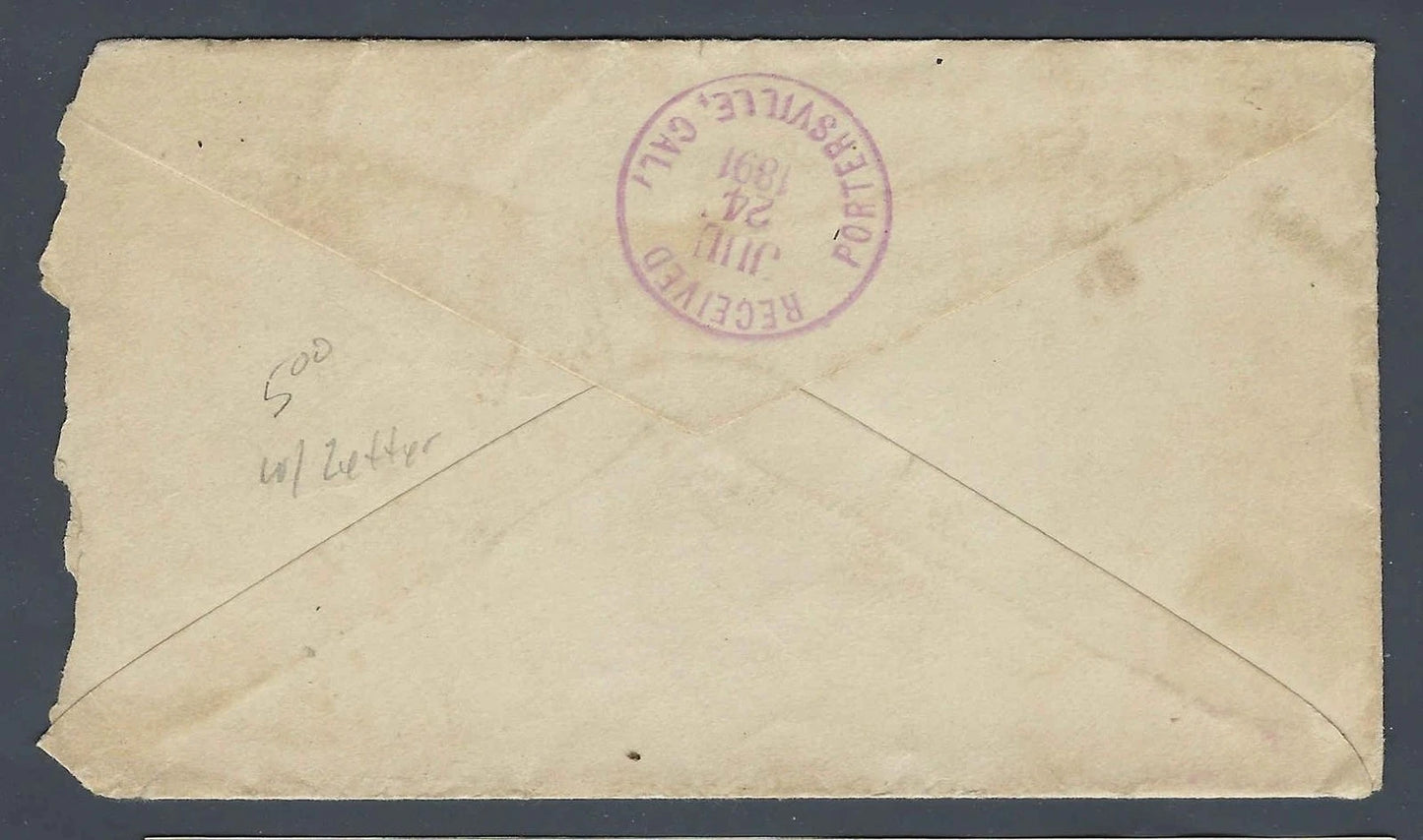 1891 Arroyo Grande to Porterville CA Cover with Content Letter Horse Trading