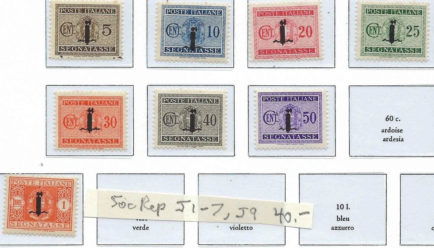 1944 Italian Social Republic Postage Due - Scott J1-J7, J9 - MH, OG -Very Nice!