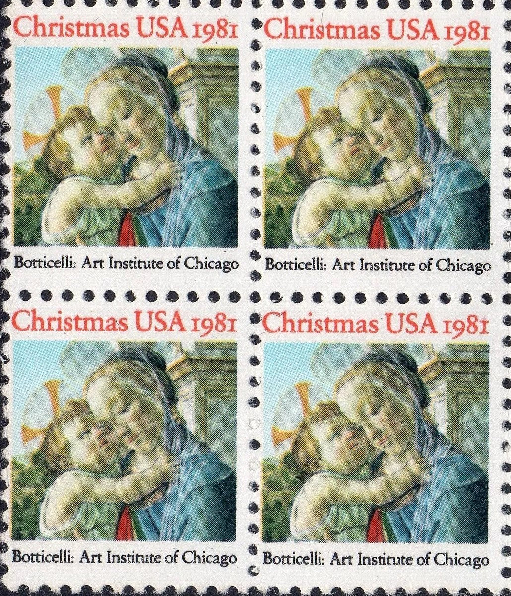 1981 Madonna Child (Botticelli) Block of 4 20c Stamps, Scott1939, MNH, OG