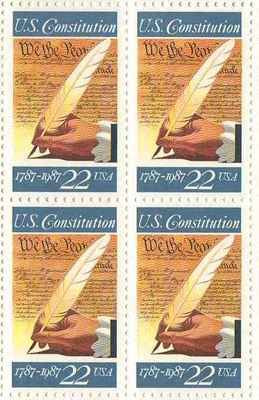 1987 Signing of Constitution Block of 4 22c Postage Stamps, Scott2360, MNH, OG