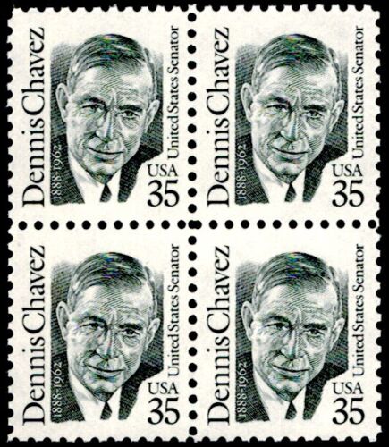 1991 Dennis Chavez Block of 4 35c Postage Stamps, Scott 2186, MNH, OG