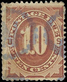 VEGAS - 1879 Postage Due 10c - Scott J5 - Vert Crease Left - Fancy Cancel