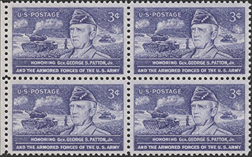 1953 General George S. Patton Jr. Block of 4 3¢ Postage Stamps, Scott1026, MNH, OG