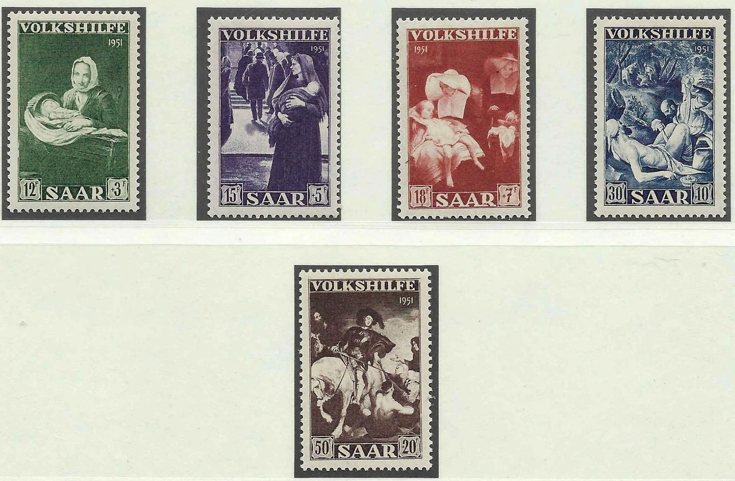 1951 Saar Semi Postal - Scott B84-B88 - MNH, Undisturbed OG - Post Office Fresh!