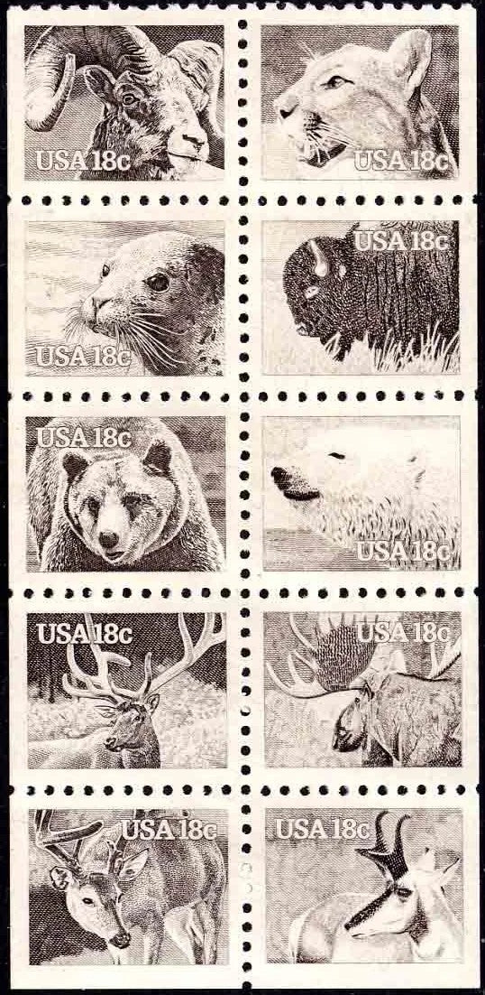 1981 American Wildlife Strip of 10 Postage Stamps, Scott1880-1889, MNH, OG