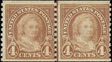VEGAS - 1924 USA M. Washington Coil Joint Line Pair - Scott 601 - MNH - Undist Gum