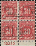 VEGAS - 1930 Postage Due 50c - Scott J76 - Precancel Plate Number Block - Perf 11