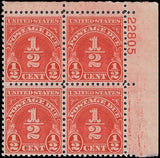 VEGAS - 1931 Postage Due 1/2c - Scott J79 - Plate Block MNH, Undisturbed OG