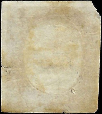 1854 Sardinia Italy 40c Rose Stamp -Scott 9 - Corner Flaw, Edge & Pin Tear - Used
