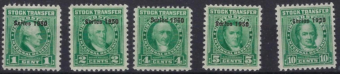 1950 USA Stock Transfer Stamp Set - Scott RD313-RD317 - MNH - READ