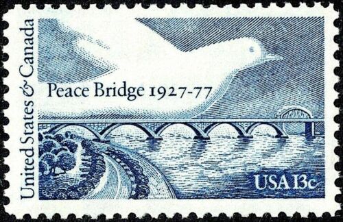 1977 Peace Bridge USA & Canada Single 13c Postage Stamp, Scott 1721, MNH, OG