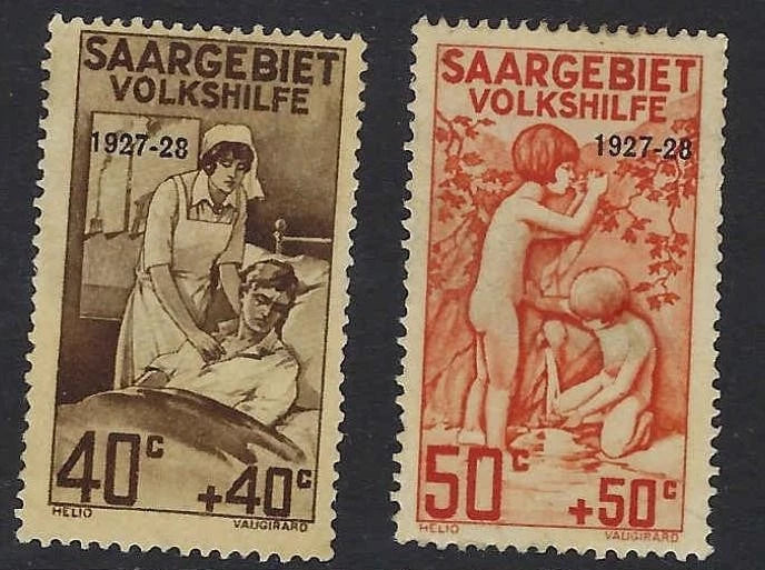 1927 Saar Sc# B6-B7 Overprint - Mint No Gum, Otherwise Solid