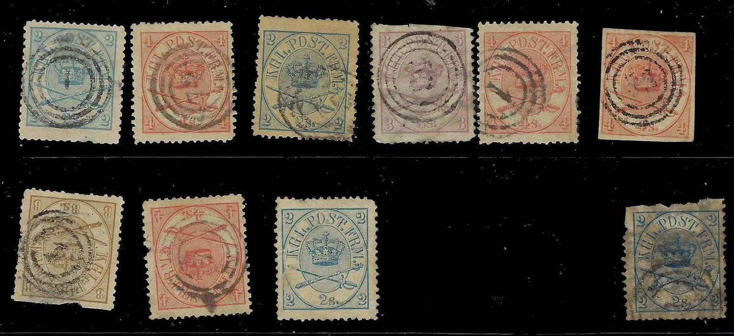 1864-68 Denmark Sc# 11-14 - Mostly Flawed Used Selections