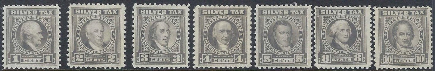 1944 USA Silver Tax Stamp Set - Scott RG108-RG114 - MNH, Undisturbed OG