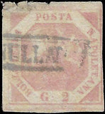 VEGAS - 1858 Naples Italy 2g Stamp - Scott 3 - Used - Edge Thin - FV178