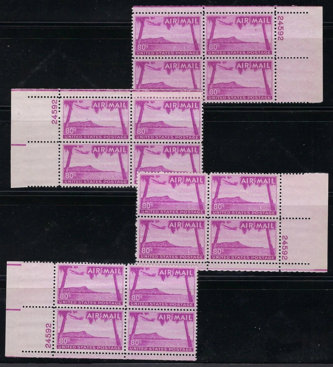 c1952 Scott C46 Airmail Plate Block Set #24592 - MNH, Undisturbed OG