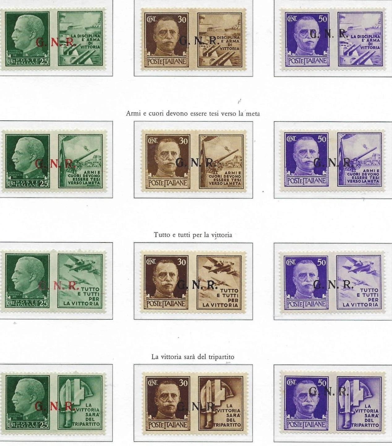 1944 Socialist Italy RSI GNR Overprint Complete Set - Scott GN50-GN61 - All MNH