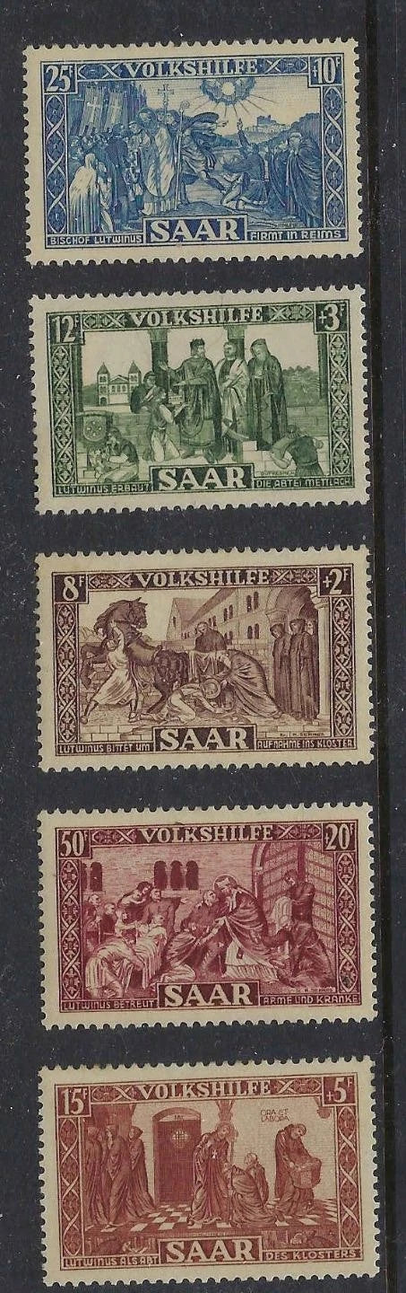 1950 Saar - Sc# B77-B81 - MNH (3), Disturbed Gum (2)