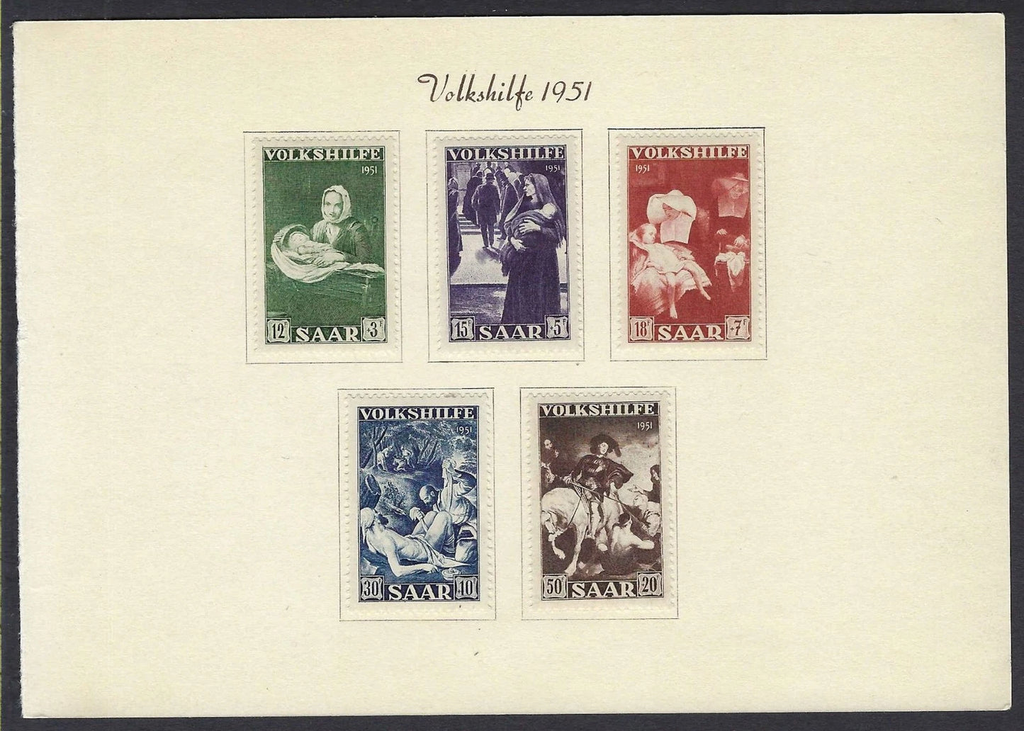 1951 Saar B84-B88 Charity Semi-Postal Issue on Collector Display Card
