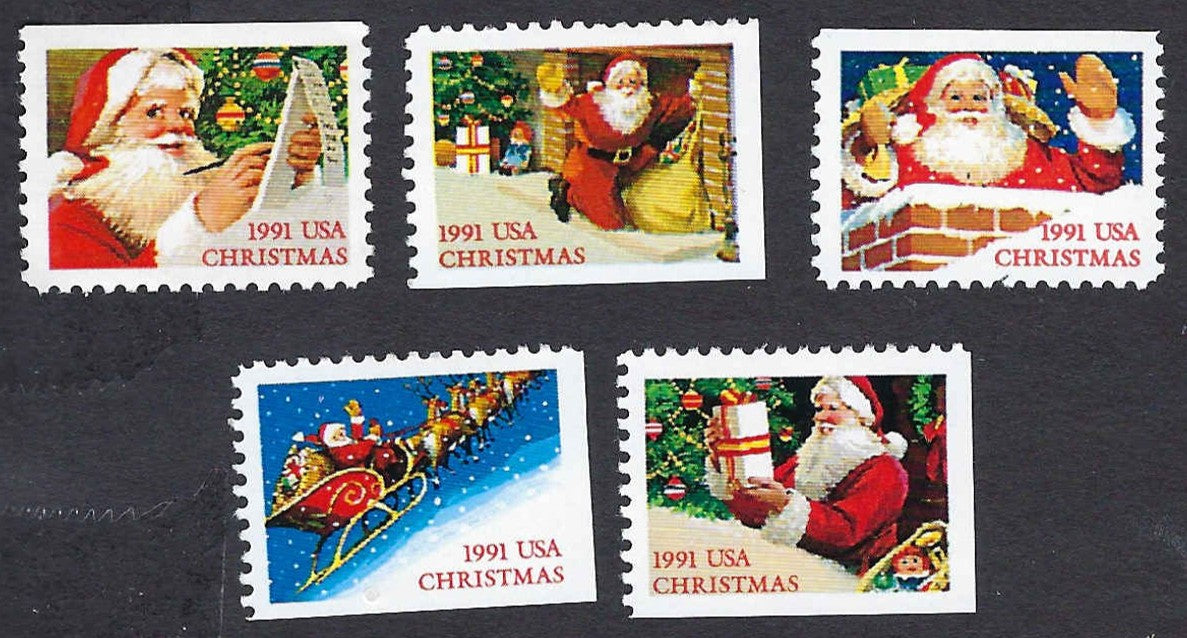 U.S Christmas Santa Stamps 1991 - Complete 5-Stamp Set