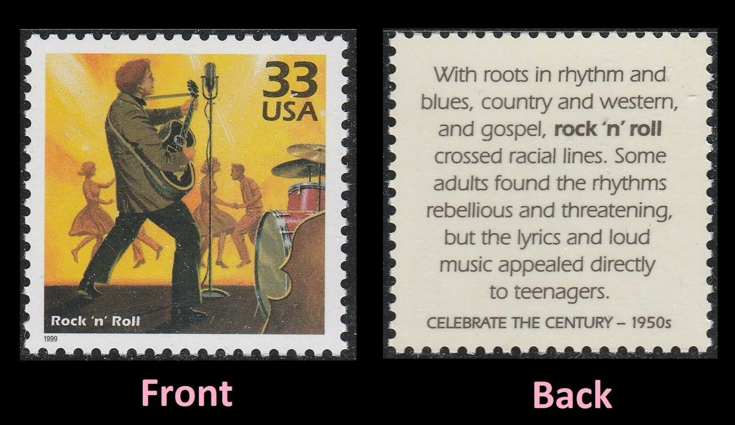 1999 Celebrate the 1950s R0ck & Roll Single 33c Postage Stamp, Scott3187m, MNH, OG