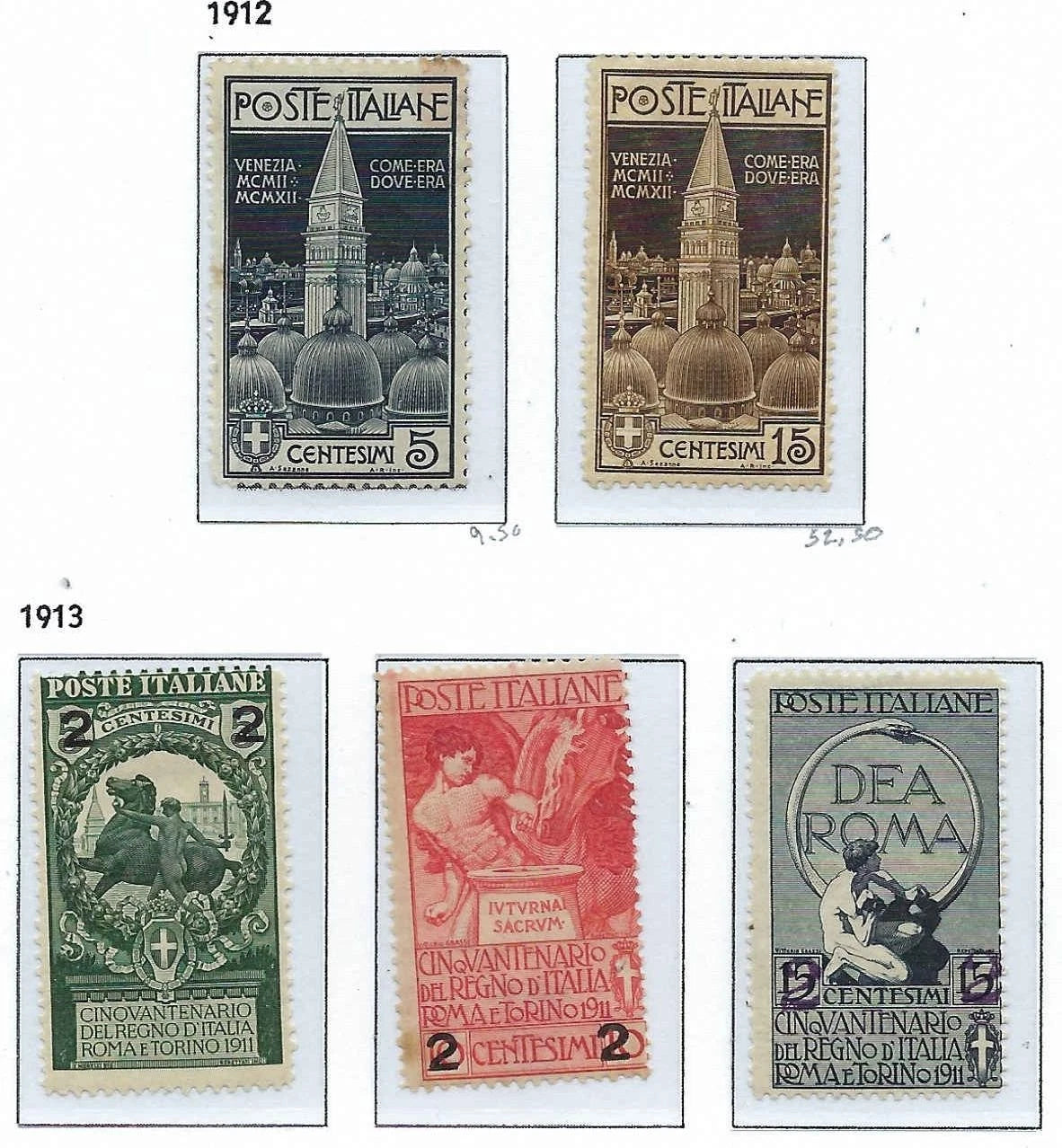 1912-3 Italy - Better Cat Value - Sc# 124-128 - MH, 124: No Gum - 125: Toning