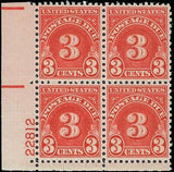 VEGAS - 1931 Postage Due 3c - Scott J82 Wet Printing - Plate Block - MNH, OG