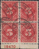 VEGAS - 1917 Postage Due 5c - Scott J64 Plate Block Of 4 - Used - Nice Centering!