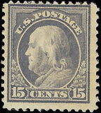 VEGAS - 1912-14 Franklin 15c - Scott 418 MH, OG - Perf 12