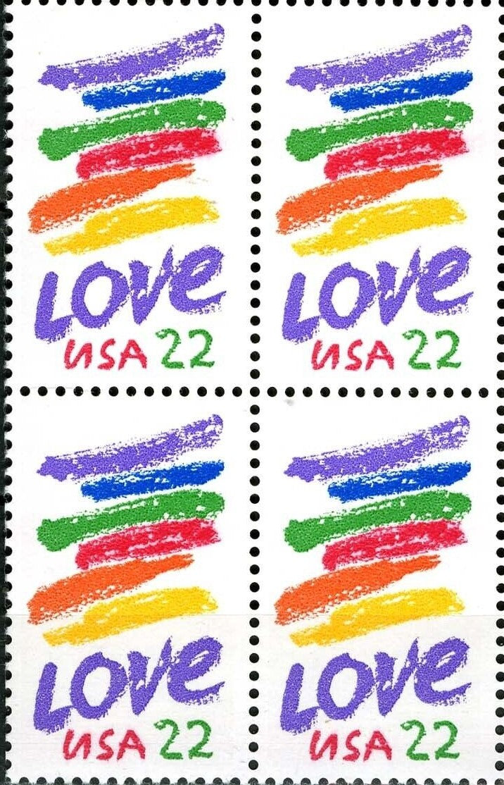1985 Love Crayon Block Of 4 22c Postage Stamps, Scott 2143, MNH, OG