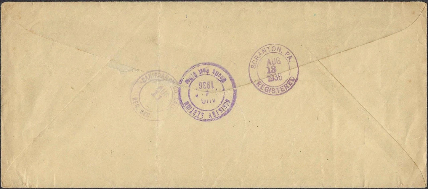 1936 Philippines Registered Via Clipper Airmail Cover Manila to Scranton PA Your