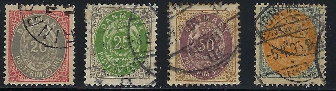 1875 Denmark Lot - Scott 31-34 - Used - As Shown - Some Minor Flaws