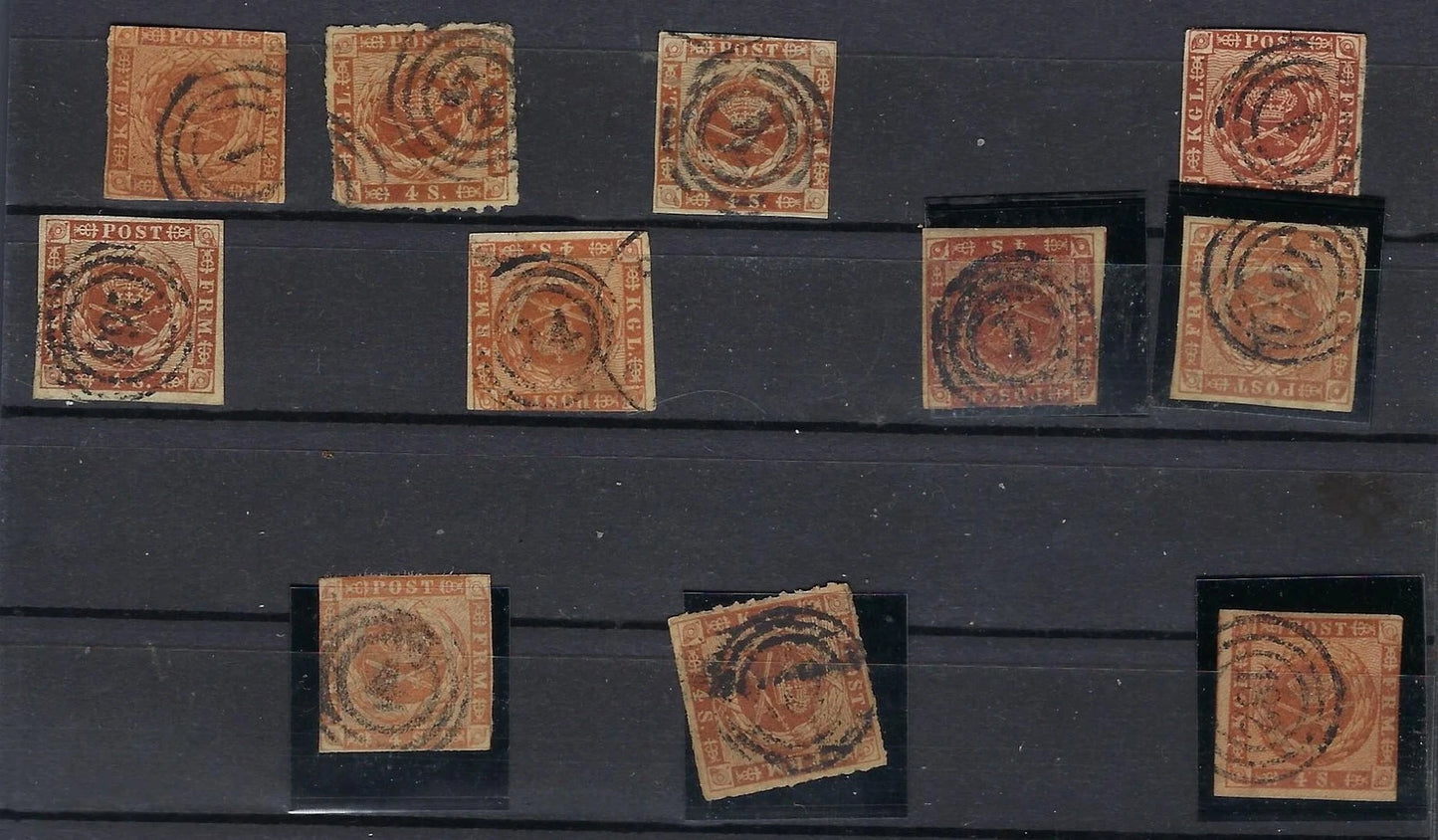 1858-63 Denmark Lot - Used - Scott #7 & 9 - Some with Flaws/Damage