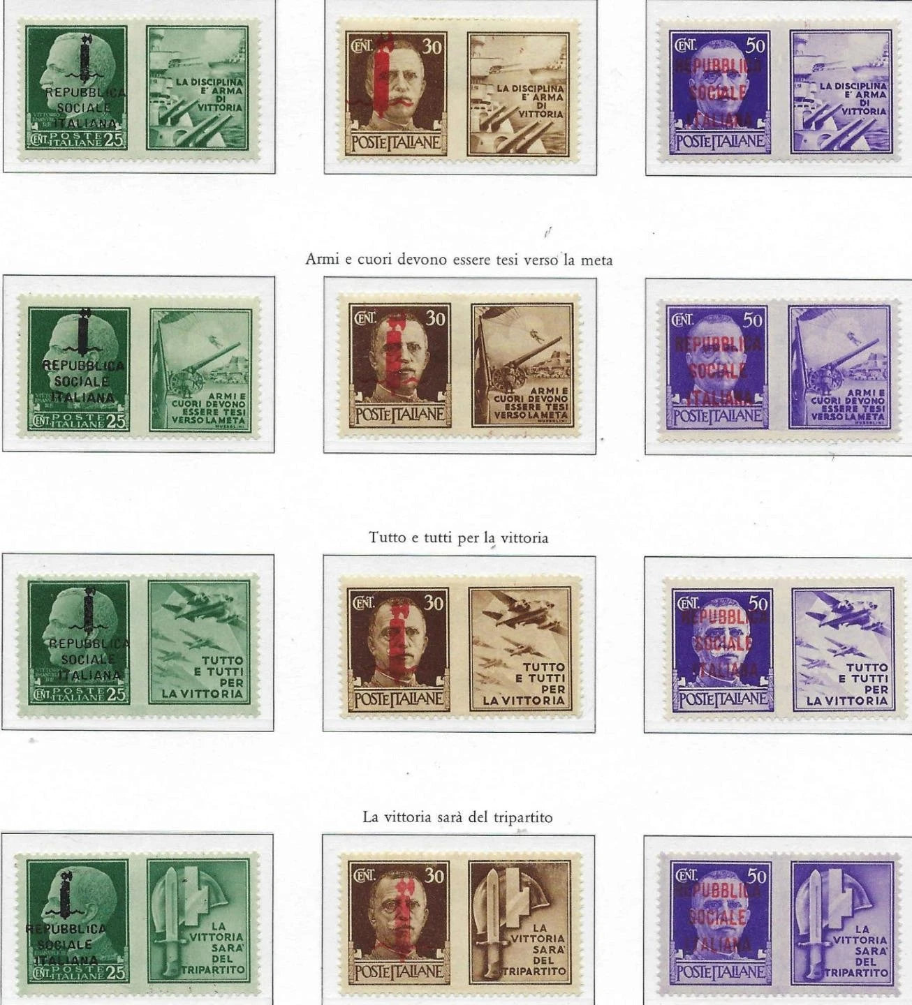 1944–45 Italy RSI Propaganda Se-Tenant Pairs (12) Scott 6–17 Related MNH/MLH
