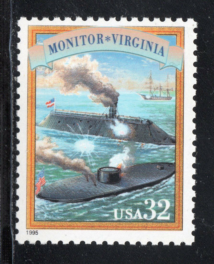 1995 Civil War Monitor-Virginia Battle Single 32c Postage Stamp, Scott2975a, MNH