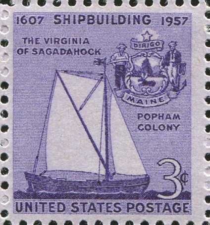 1957 Shipbuilding Since 1607 Single 3c Postage Stamp - Scott1095 - MNH,OG