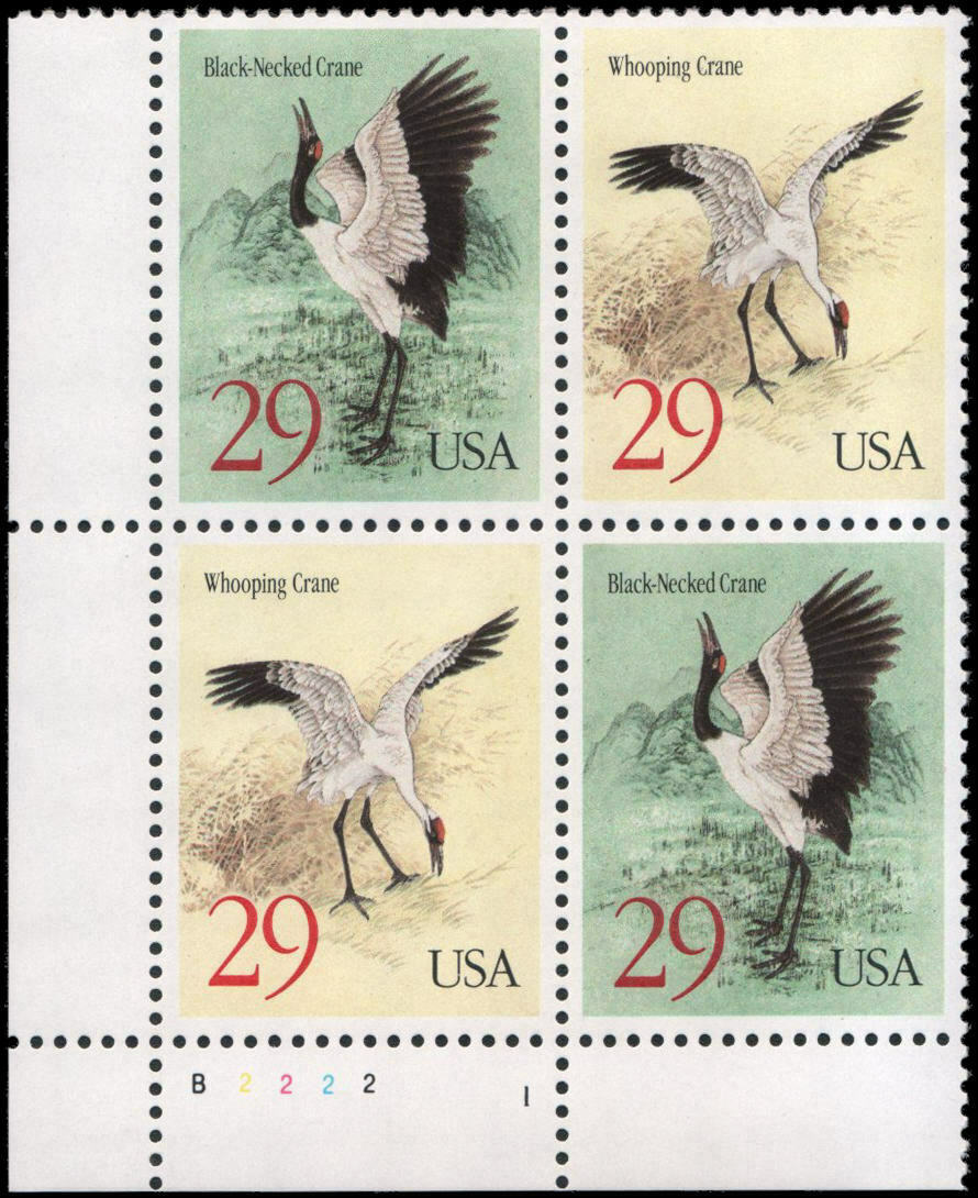 1994 Cranes Plate Block of 4 29c Postage Stamps - MNH, OG - Scott2867- 2868