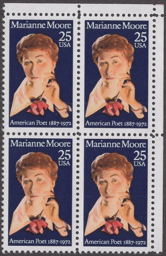 1990 Marianne Moore, Poet Block Of 4 25c Postage Stamps Scott 2449 - MNH - CW454b