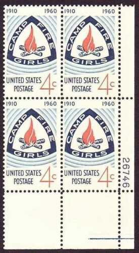1960 - Camp Fire Girls Plate Block of 4 4c Postage Stamps - Scott - 1167 - MNH, OG - CX675